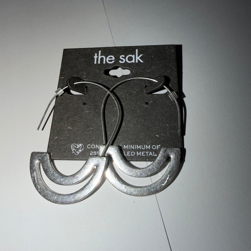 The Sak Silver Tone Double Arc Hoop Earrings